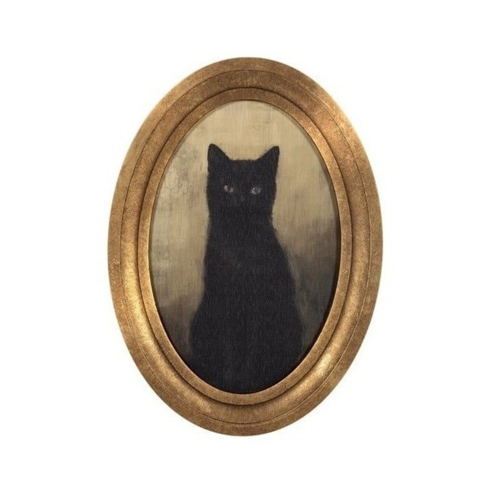 My Texas House Halloween Black Cat Oval Canvas Print Wall Art, 8x10